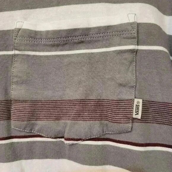 Vans Men's Gray/White/Purple & Brown Color Striped Cotton T-Shirt - Picture 8 of 11